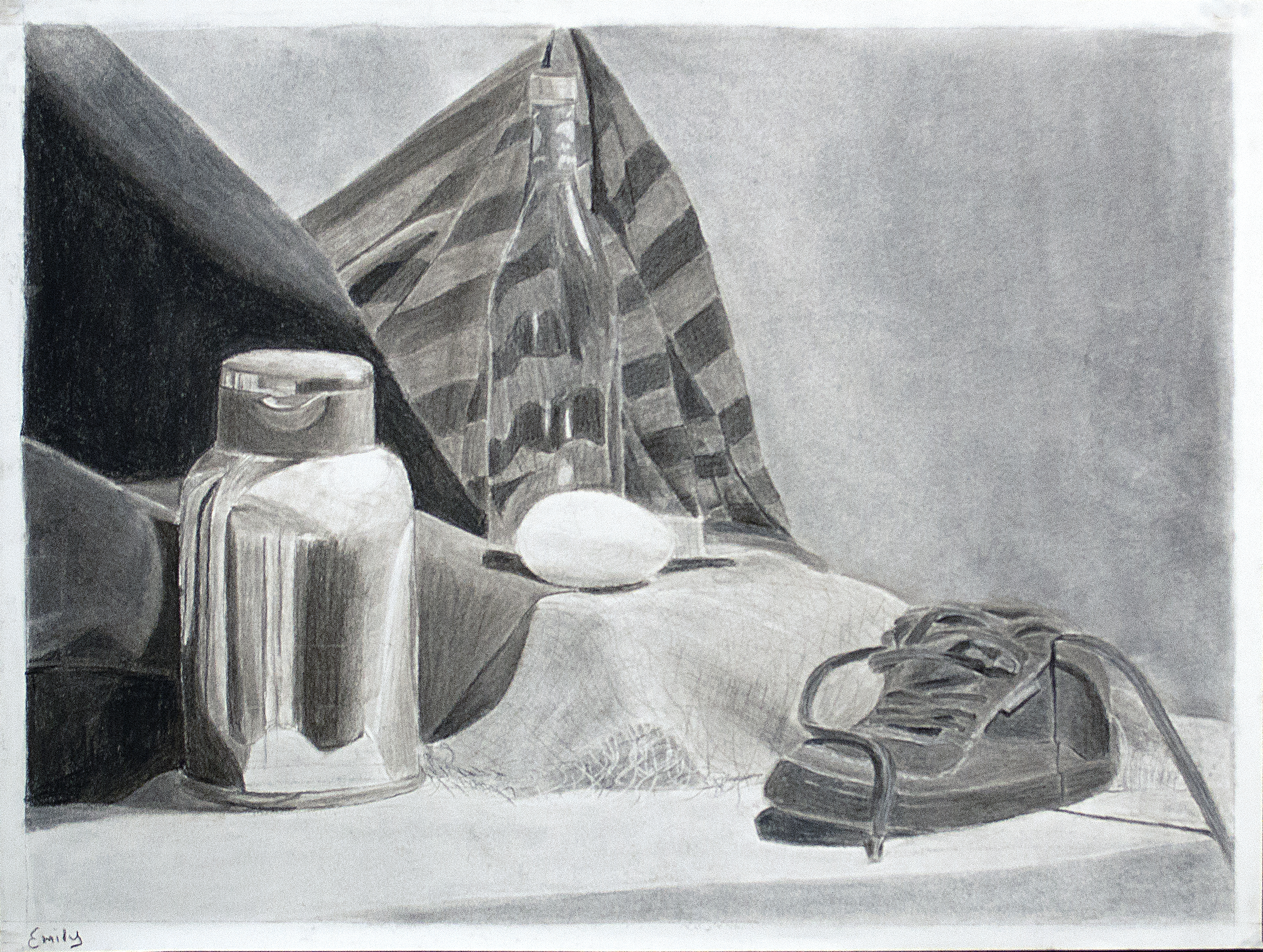 Second still life graphite drawing by Emily Taylor